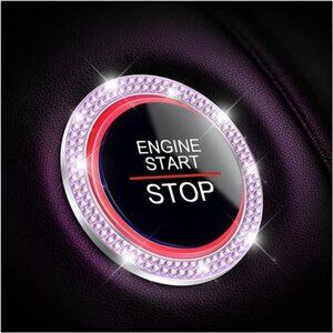 Purple Car Start Button Bling Rhinestone Diamond Engine Button Ring 2-Pack